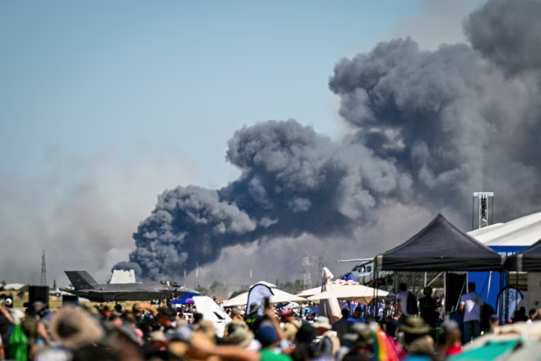 Smoke rises after a Phantom F-4 military jet crashed.