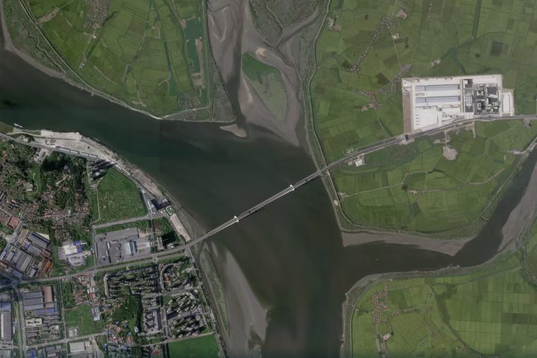 Image: Satellite imagery of the New Yalu River Bridge