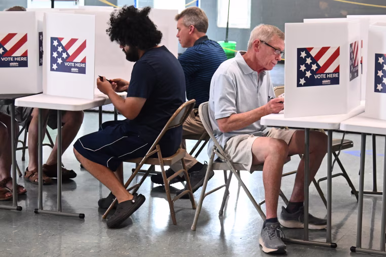 Voters cast their ballots on primary election day on Aug. 4, 2026, in St. Louis, Missouri