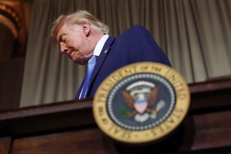 Donald Trump at the America.gov launch event at Andrew W. Mellon Auditorium on Tuesday in Washington, DC. The website features an artificial intelligence tool to help Americans interact with the federal government.