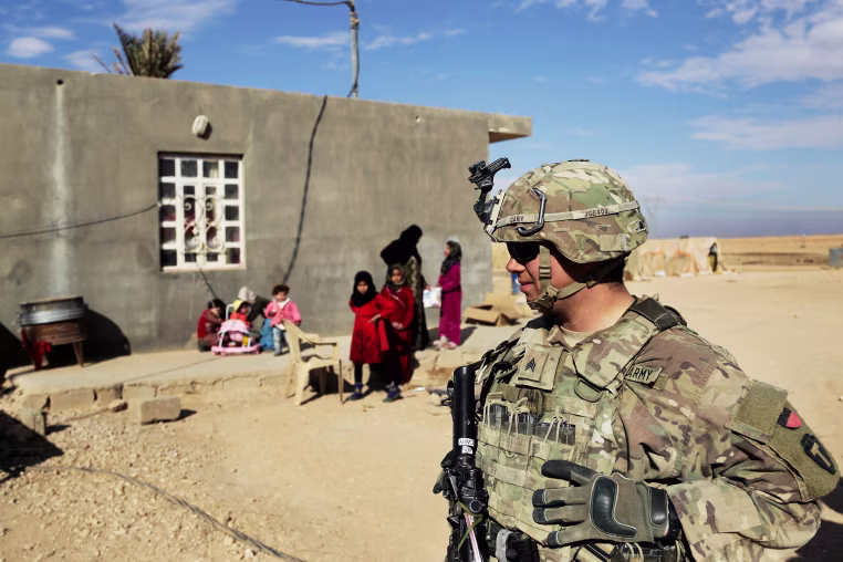 A U.S. Army soldier on a reconnaissance patrol near a coalition outpost in western Iraq in 2018.