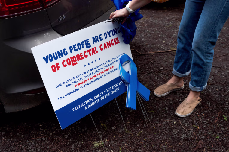 Signage kit for colorectal cancer on Bainbridge Island, Wash., on April 2, 2025. 
