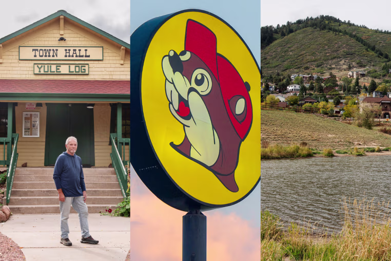 Dennis Stern, mayor of Palmer Lake, Colorado, and a Buc-ee's sign