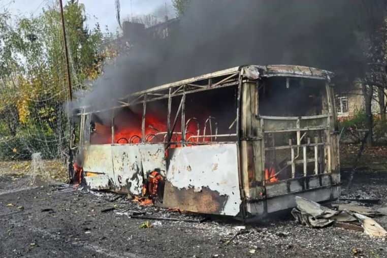 Russian strike on Ukrainian bus