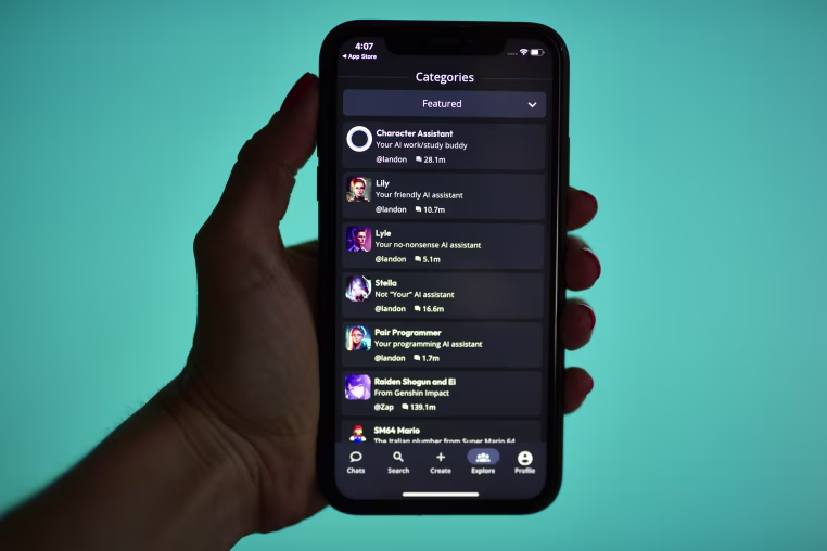 The Charcter.AI app on a smartphone. 