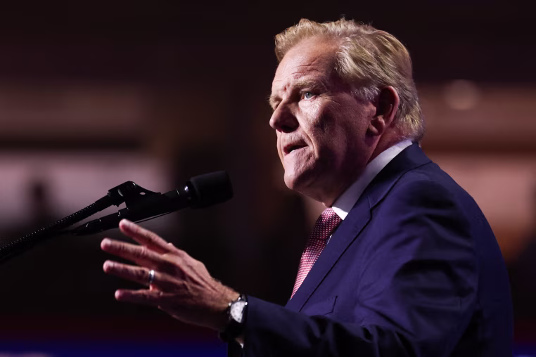 Mike Rogers, candidate for US Senate in Michigan, speaks during the second day of the Republican National Committee midterm convention at the American Airlines Center.
