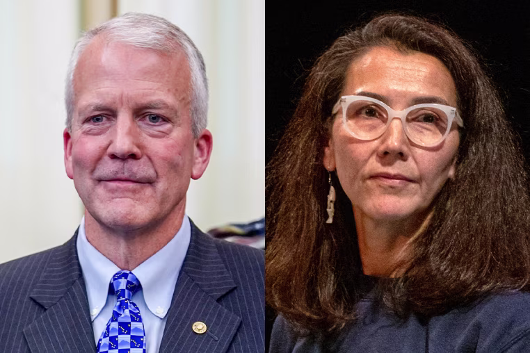 A diptych image of Sen. Dan Sullivan and Rep. Mary Peltola of Alaska.