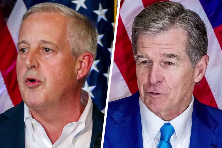 A split composite of Michael Whatley and Roy Cooper.