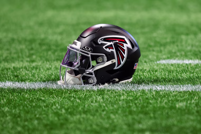 Falcons helmet on the field 