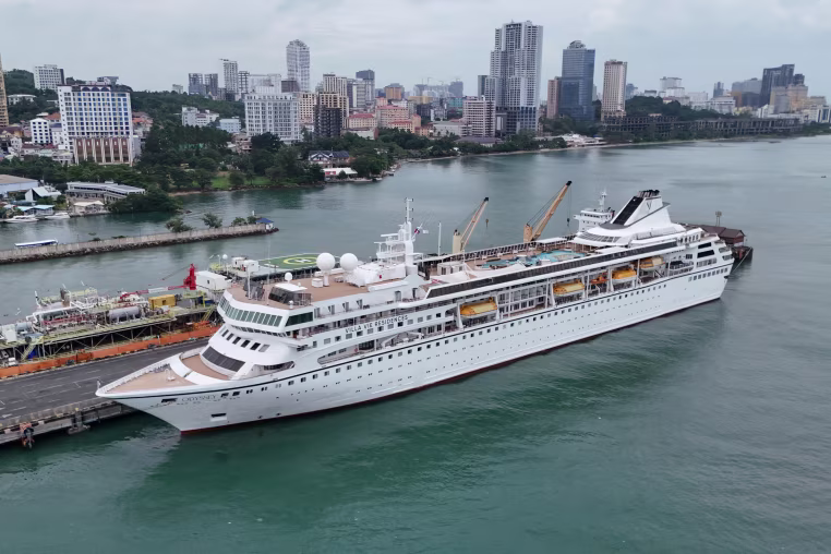 The Villa Vie Residences' cruise ship Odyssey docked in Cambodia on Oct. 28, 2026. 
