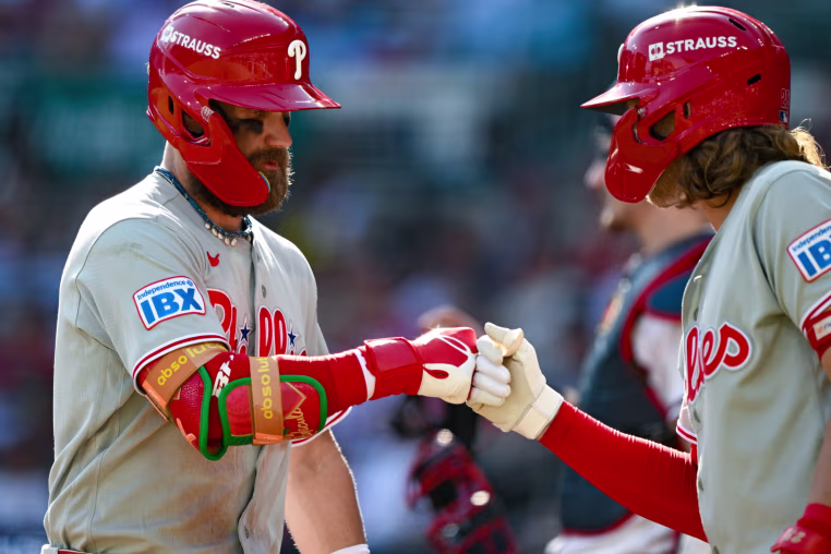 ATLANTA, GA - SEPTEMBER 30:  Philadelphia outfielder Bryce Harper (3) reacts after hitting a solo home run during the Philadelphia Phillies versus the Atlanta Braves in game 2 of the National League Wild Card Series on September 29th, 2026 at Truist Park in Atlanta, GA. (Photo by Rich von Biberstein/Icon Sportswire via Getty Images)