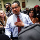 Image: Rep. Keith Ellison meets supporters after a town hall meeting
