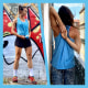 woman wearing blue workout tank top