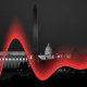 Photo illustration: A red wave passes over the aerial view of Washington D.C.