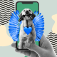Illustration of dog with wings on a phone screen