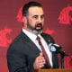 Washington State head football coach Nick Rolovich speaks during an NCAA college football news conference, in Pullman, Wash., on Jan. 16, 2020.