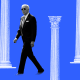Photo illustration: Joe Biden walking with pillars surrounding him.