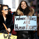A woman holds a banner reading \"Women's Rights Are Human Rights\" during the Women's March in New York on Jan. 20, 2018.