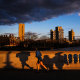Pedestrians walk across the John W. Weeks Footbridge in Cambridge, Mass., on Feb. 10, 2022.