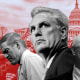 Photo illustration: Cutouts of Jim Jordan, Kevin McCarthy, Mo Brooks, Scott Perry and Andy Biggs against an image of protestors outside the U.S. Capitol building.