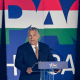 Image: Viktor Orban giving a speech against a background that reads, \"CPAC Hungary\"