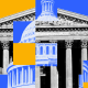 Photo illustration: A mosaic with interlocking squares revealing images of the Supreme Court and the Capitol dome.