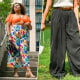 Four images of lightweight pants on two Women