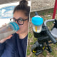 Split image of a woman using a Crunch cup