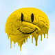 Photo illustration: A melting yellow colored brain with two eyes and a quivering smile.