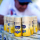 Infant formula is stacked on a table during a drive to help with the shortage on May 14, 2022, in Houston.