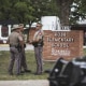 Texas state troopers outside Robb Elementary School in Uvalde, Texas, on May 24, 2022.