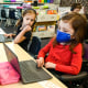 Kindergarteners at Longfellow Elementary on the first day that LBUSD dropped the mask mandate indoors, in Long Beach, Calif., on March 14, 2022.
