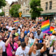Crowds rally outside the Stonewall Inn for a rally to mark the 50th anniversary of the Stonewall Riots in New York City, on June 28, 2019.