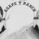 Photo illustration of the entrance to the Agape Ranch and silhouettes of crosses.