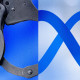 Photo Illustration: A pair of handcuffs intertwined with the Meta logo