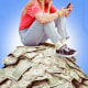 Photo Illustration: A teenager sits atop a pile of money