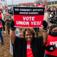 Demonstrators rally in support of a union for Amazon workers in Bessemer, Ala., on Feb. 26, 2022.