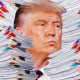 Photo Illustration: Donald Trump adrift in stacks of documents