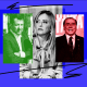 Italy election walkup illustration. Matteo Salvini, Georgia Meloni and Silvio Berlusconi.