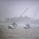 Botes anclados en Roberts Bay, Venice, Florida, durante el embate del huracán Ian, el 28 de septiembre de 2022.