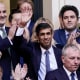 Rishi Sunak waves after winning the Conservative Party leadership contest at the Conservative party Headquarters in London on Oct. 24, 2022.