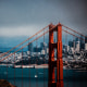 San francisco city skyline with Golden Gate Bridge on foreground