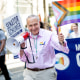 Senator Chuck Schumer marches during the 2022 New York City Pride March on June 26, 2022 in New York City. 