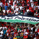 Image: Fans hold a "Free Palestine" banner at a World Cup match between Tunisia and Australia in Al Wakrah, Qatar, on Nov. 26, 2022.