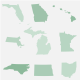 Decorative green-colored outlines of certain U.S. states.