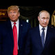 President Donald Trump and Russian President Vladimir Putin arrive for a meeting in Helsinki on July 16, 2018.