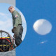 Photo Illustration: Images of an airborne balloon, a man with binoculars, and the recovery effort