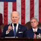 President Joe Biden delivers the State of the Union address to a joint session of Congress at the U.S. Capitol, Tuesday, Feb. 7, 2023, in Washington, as Vice President Kamala Harris and House Speaker Kevin McCarthy of Calif., watch.