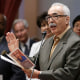 Juan Felipe Herrera reads one of his poems before the California State Senate in 2015.