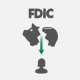 Simplified diagram depicting money flowing from the FDIC through a broken piggy bank to a person.